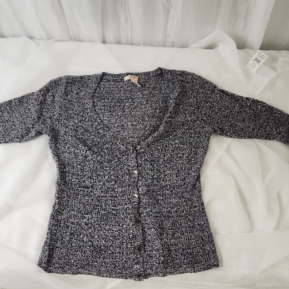 DKNY Black and White Knit Cardigan
